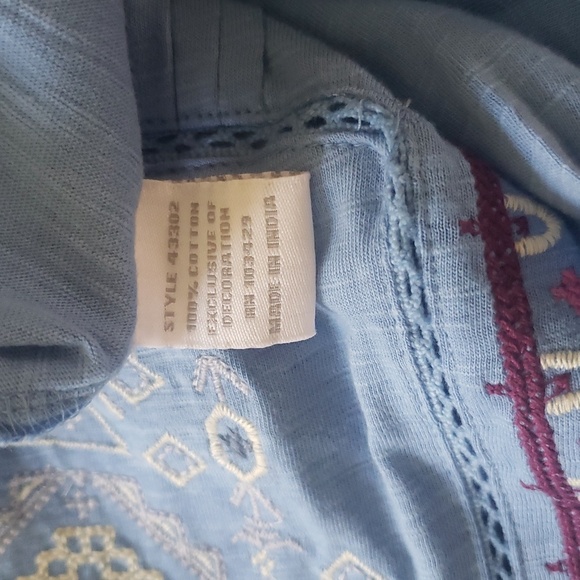 Boho Cotton 3X Knit Embroidered Lace Notch V-Neck Sleeveless Swing Tank Top - Picture 7 of 8